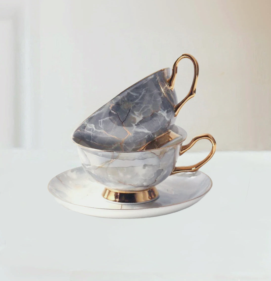 Marble - Inspired Cup Set Bone China 220ml(Gift Box)