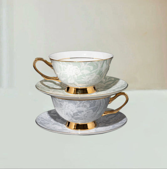 Rose - Embossed Floral Cup Set Bone China 220ml(Gift Box)
