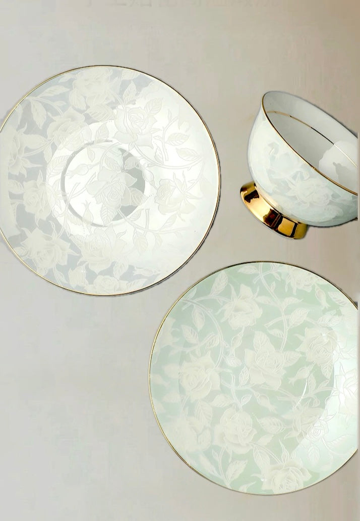 Rose - Embossed Floral Cup Set Bone China 220ml(Gift Box)