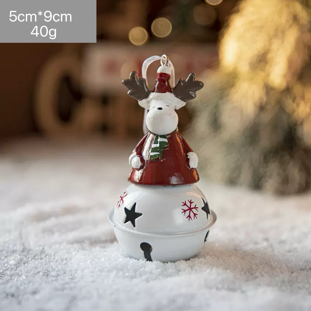 Reindeer on White Bell Christmas Ornament
