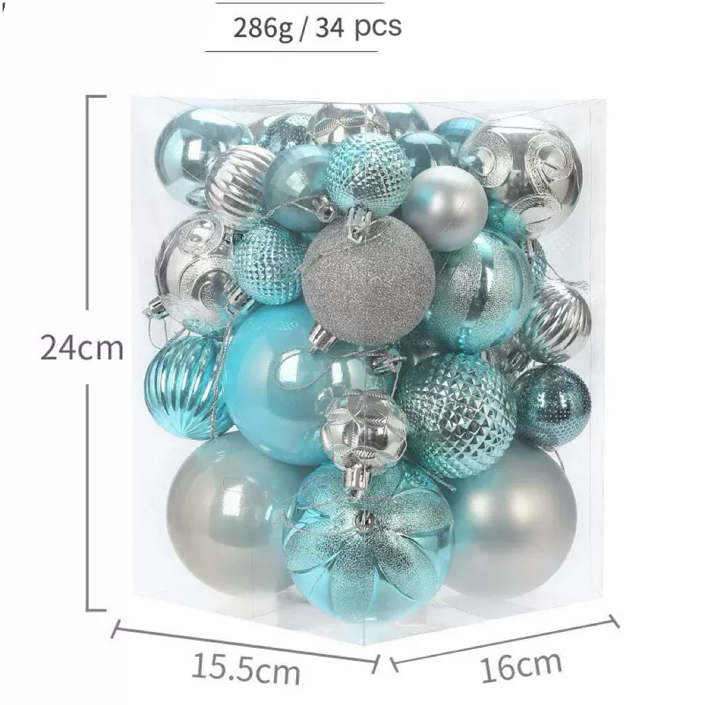 Blue & Silver Christmas Bauble Set Ornaments - 34PCS