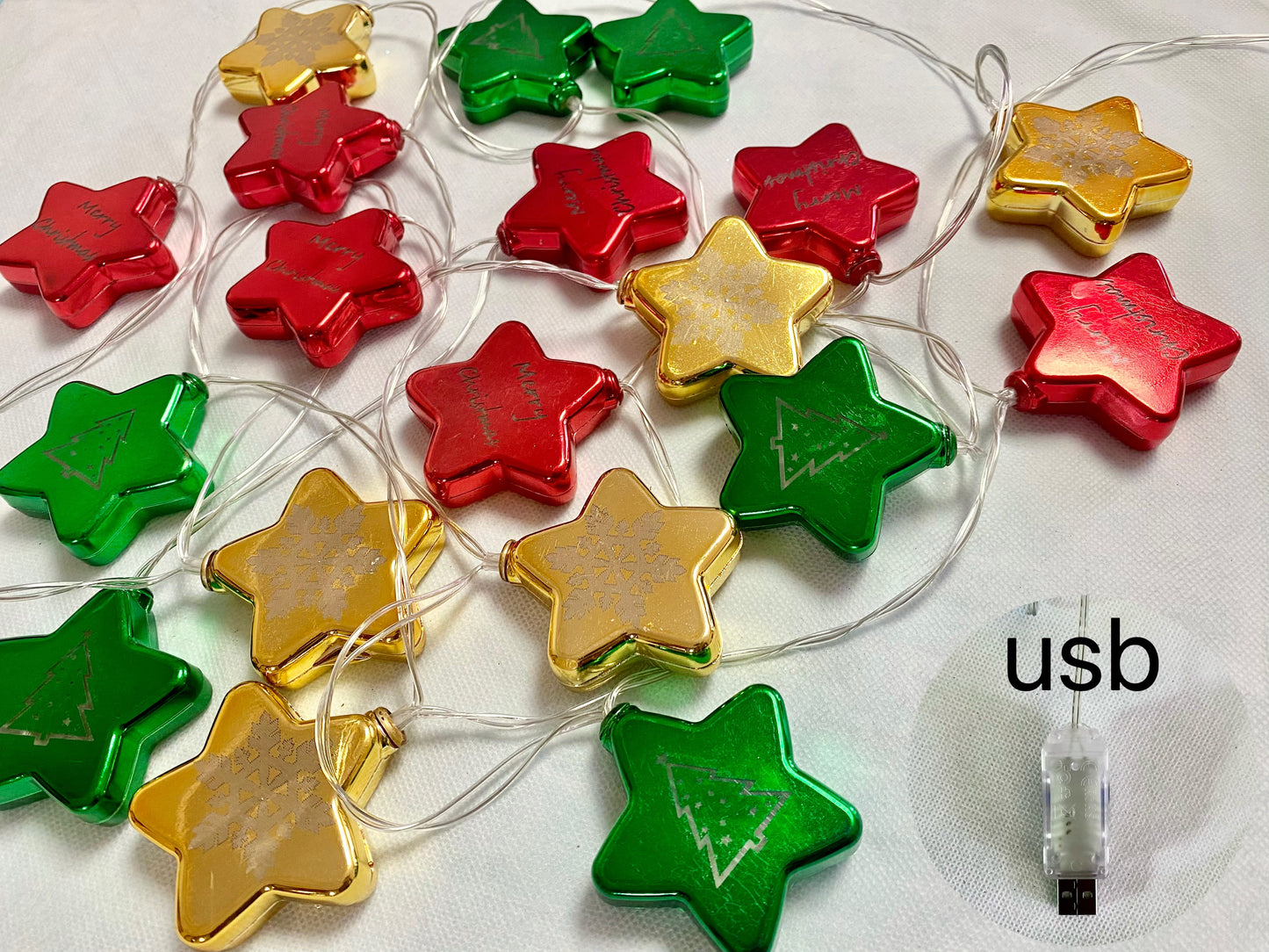Christmas Star String Lights - 3M Length with 20 Stars - USB