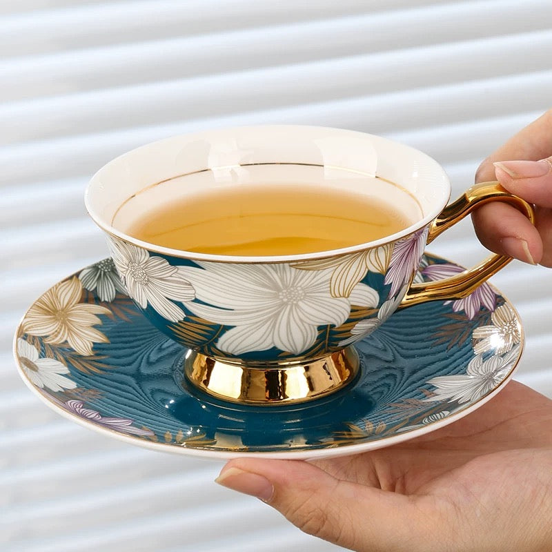 Bloom Floral Coffee Tea Cup Set Bone China 220ml (3pcs gift package)