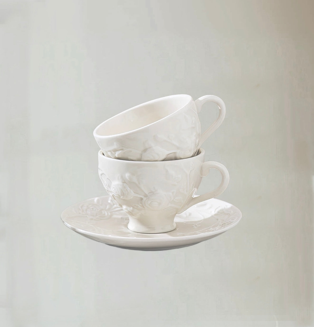 French Embossed Ceramic Coffee Cup Set 210ml (Gift Box)
