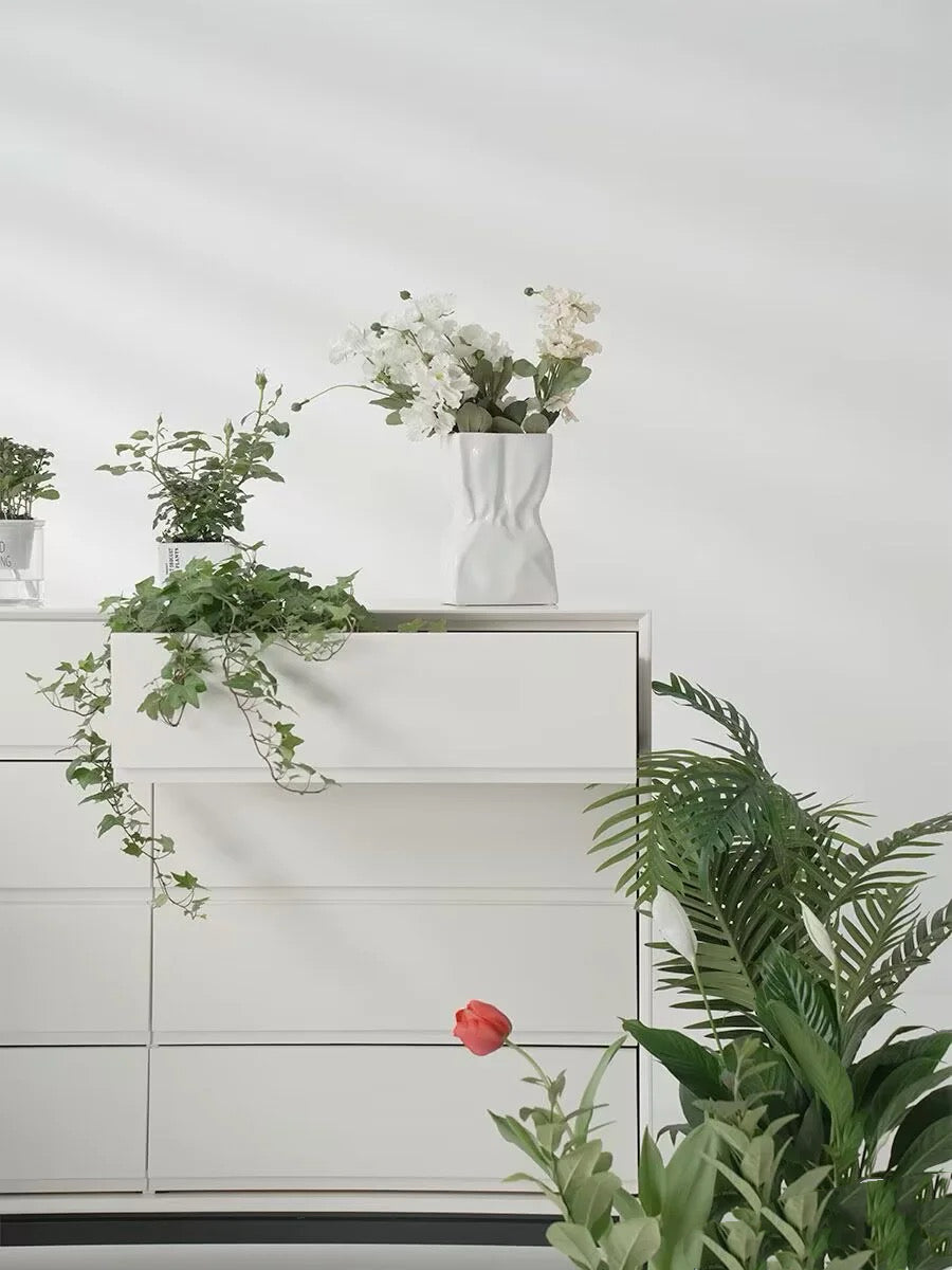 Paper Bag - Style Crinkle Ceramic Vase