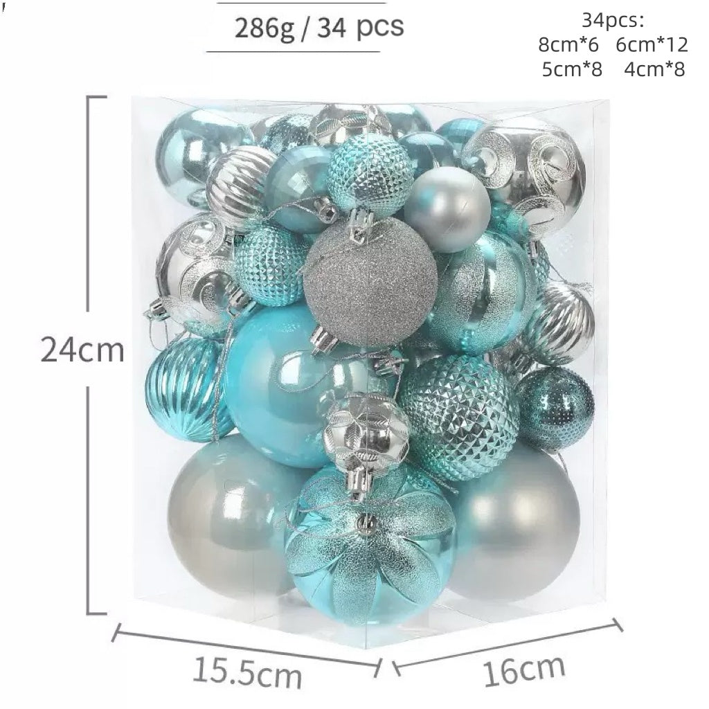 Blue & Silver Christmas Bauble Set Ornaments - 34PCS