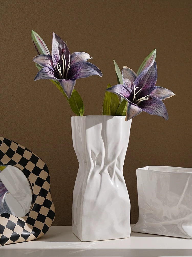 Paper Bag - Style Crinkle Ceramic Vase