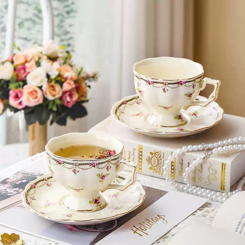 British Rose Ceramic Coffee Tea Cup Set 230ml (gift package)