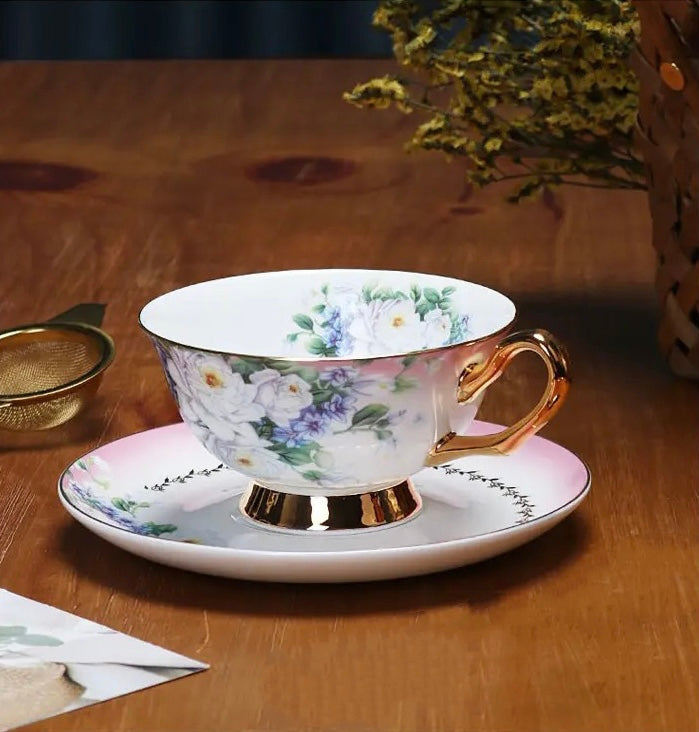 Floral Serenade Coffee Tea Cup Set Bone China 220ml (6pcs gift package)
