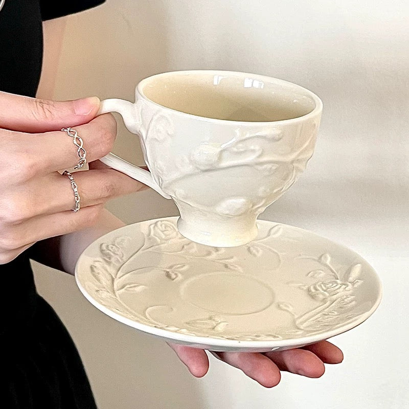 Luxury-embossed Ceramic Coffee Cup Set 210ml (gift package)