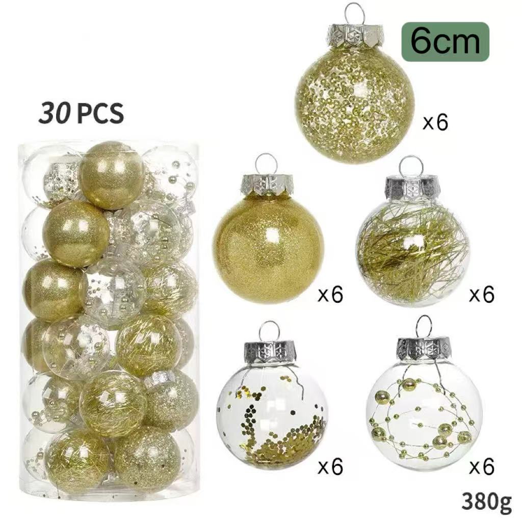 Golden Christmas Baubles Set Ornaments - 30PCS