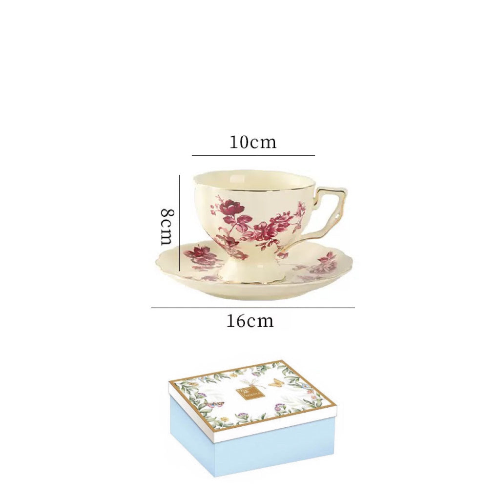 Floral Ceramic Coffee Tea Cup Set 240ml (gift package)