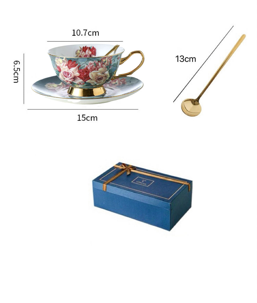 Rosy - Bouquet Floral Coffee Tea Cup Set Bone China 220ml( 6pcs gift package)