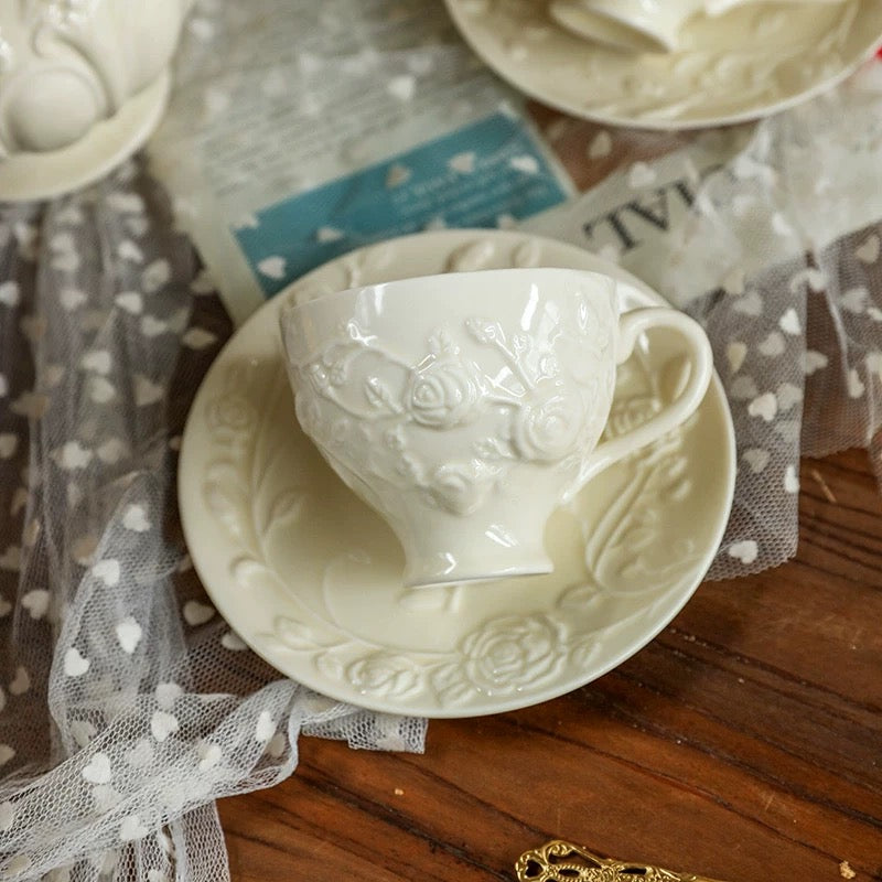 Luxury-embossed Ceramic Coffee Cup Set 210ml (gift package)