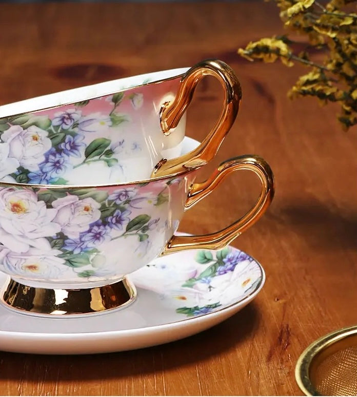 Floral Serenade Coffee Tea Cup Set Bone China 220ml (6pcs gift package)