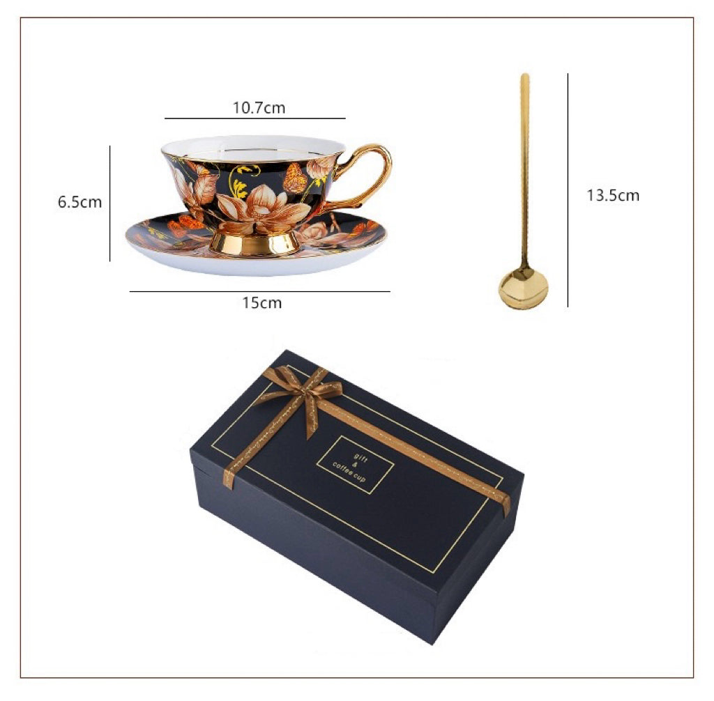 Garden Floral Coffee Tea Cup Set Bone China 220ml (3pcs gift package)