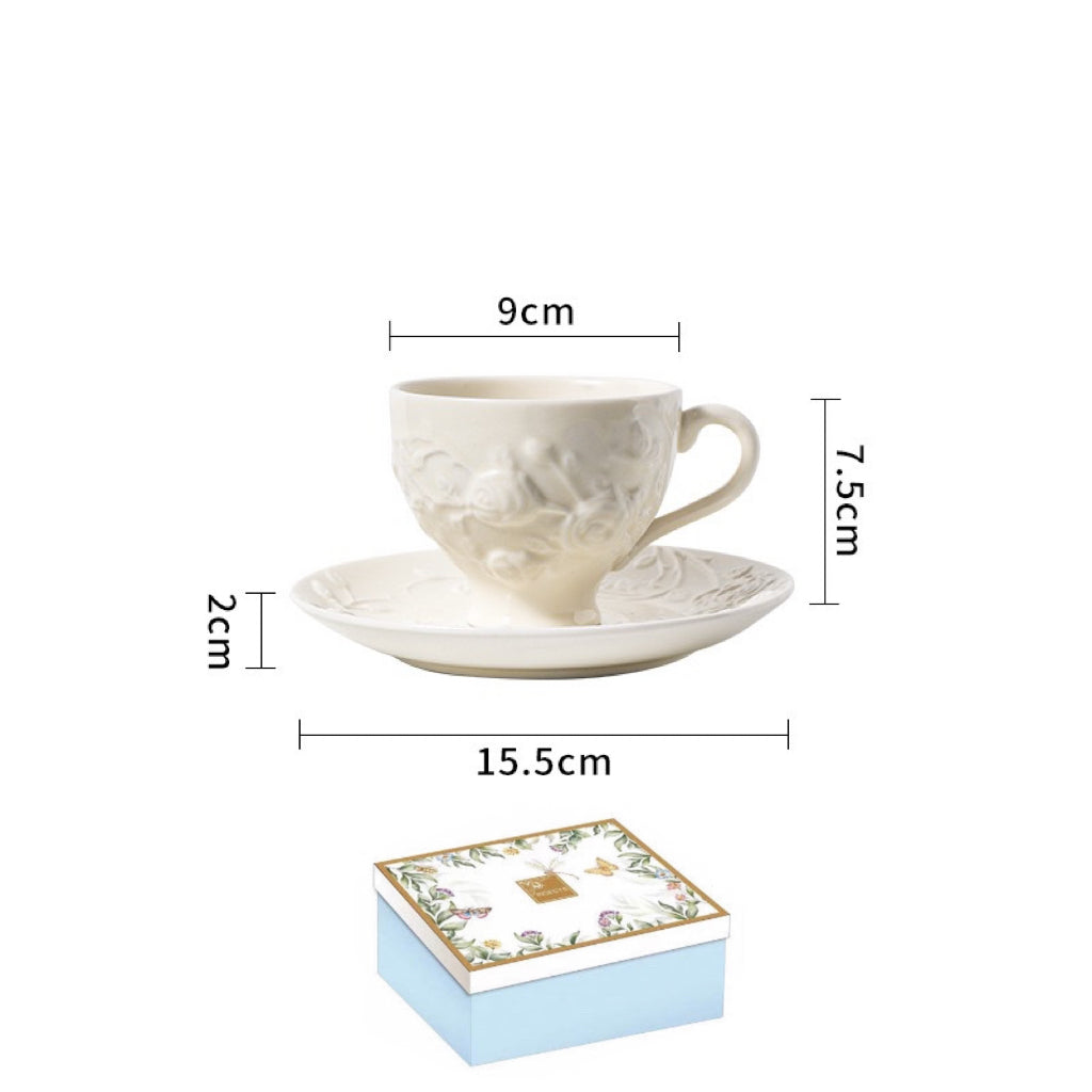 French Embossed Ceramic Coffee Cup Set 210ml (Gift Box)