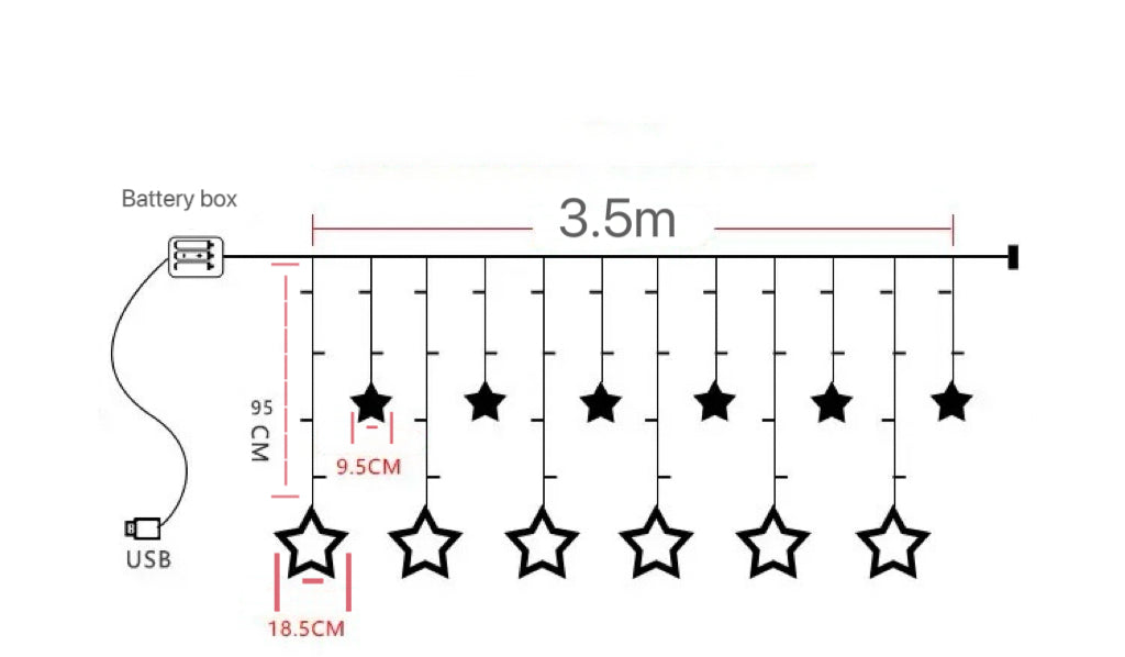 Star Curtain String Lights - 3.5M Length with 138 Lights (12 Star light Decorations) USB /Battery