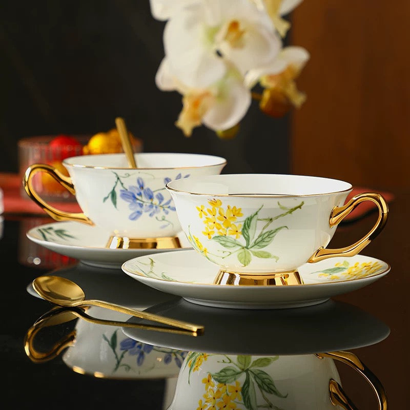 Sunny Bloom Floral Coffee Tea Cup Set Bone China 220ml( 3pcs gift package)
