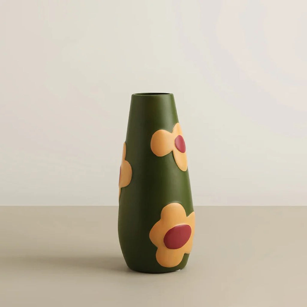 Hand - painted Floral Ceramic Vase