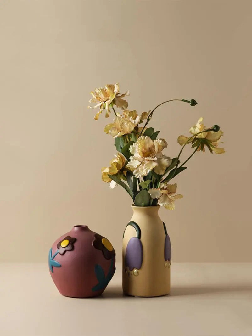Hand - painted Floral Ceramic Vase