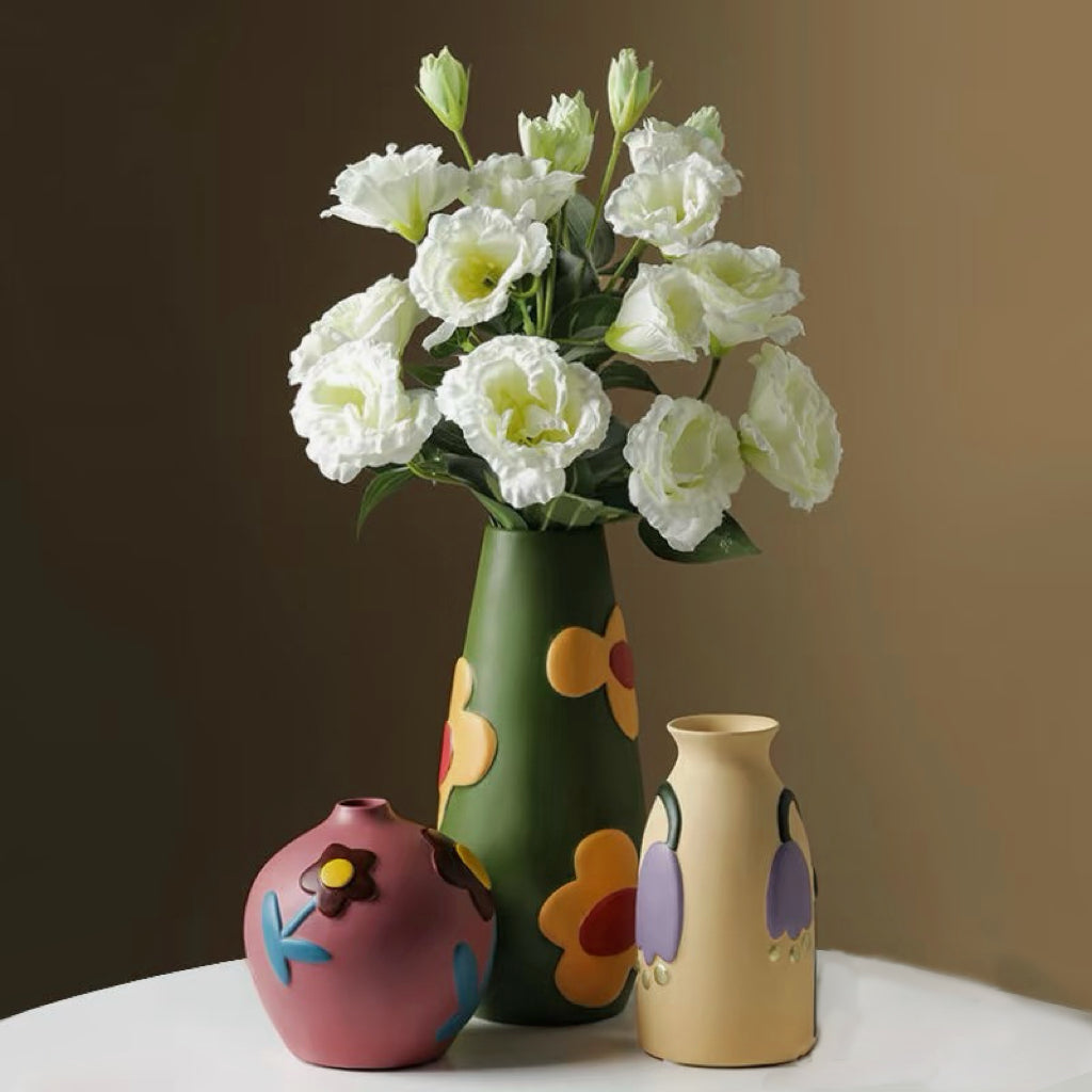 Hand - painted Floral Ceramic Vase
