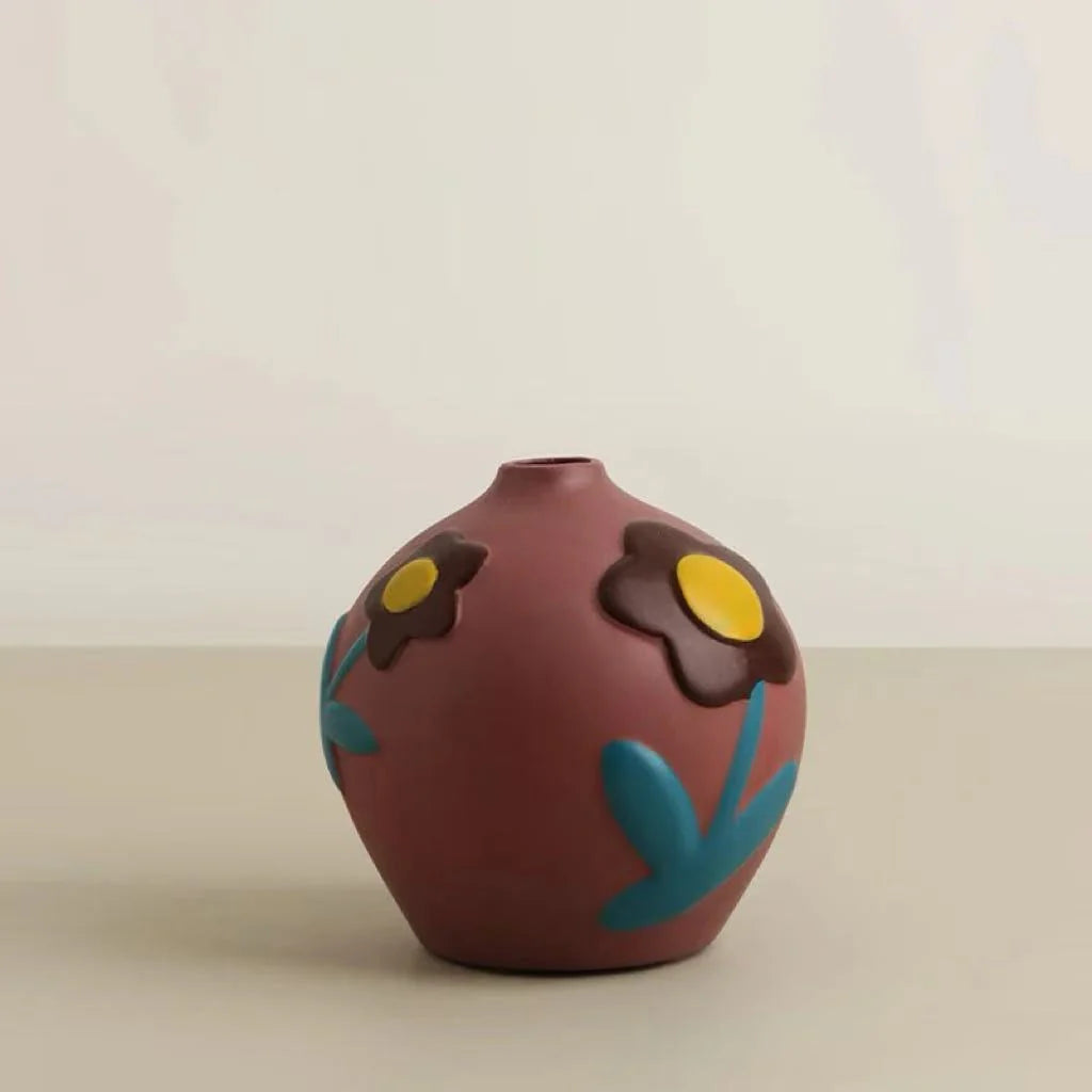 Hand - painted Floral Ceramic Vase