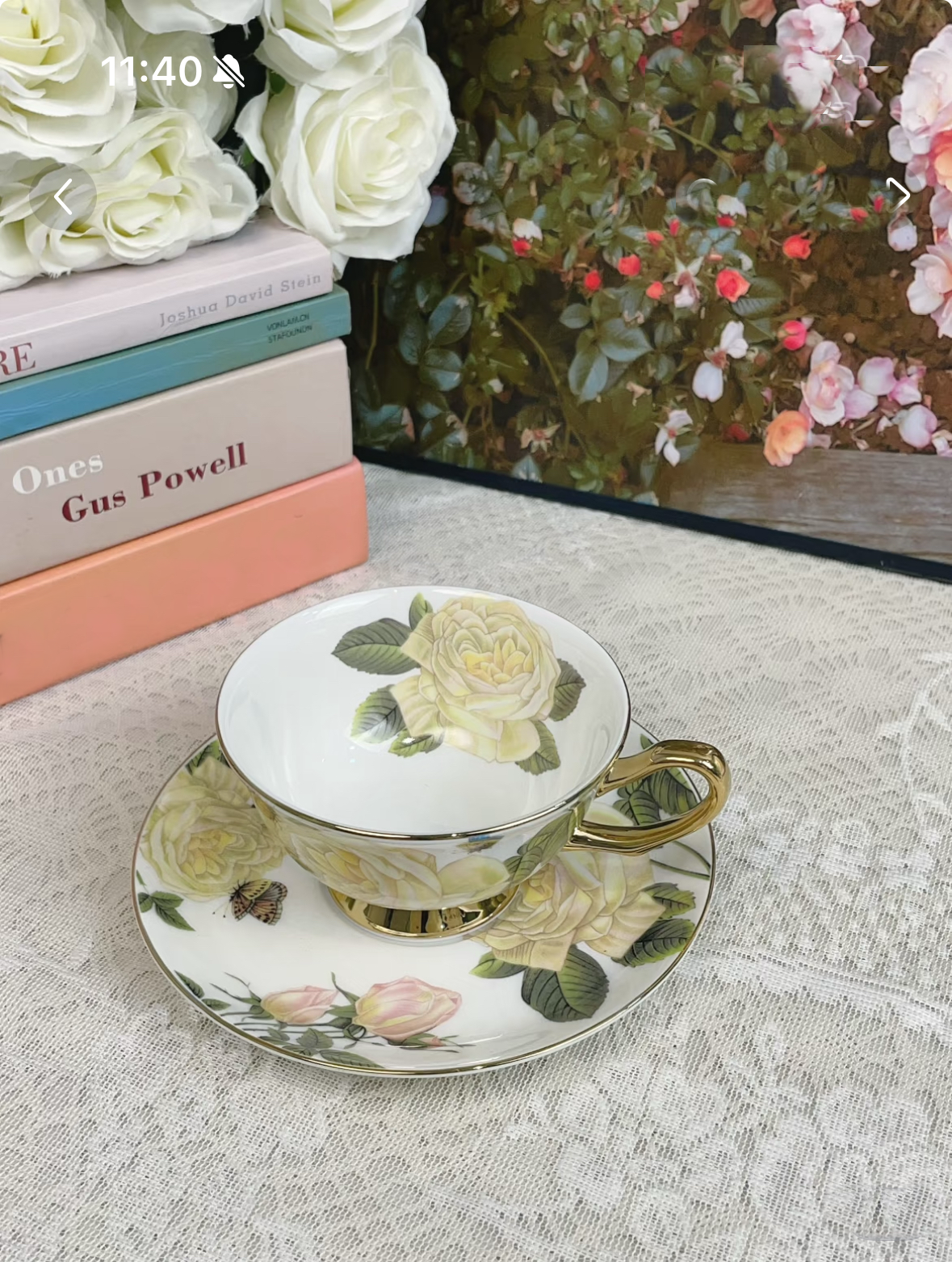 Rose - adorned Floral Coffee Tea Cup Set Bone China 220ml(Gift Box)