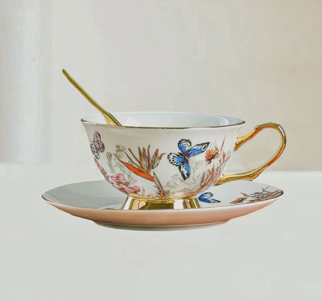 Botanical Butterfly Floral Cup Set Bone China 220ml(Gift Box)