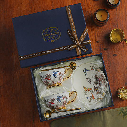 Botanical Butterfly Floral Cup Set Bone China 220ml(Gift Box)
