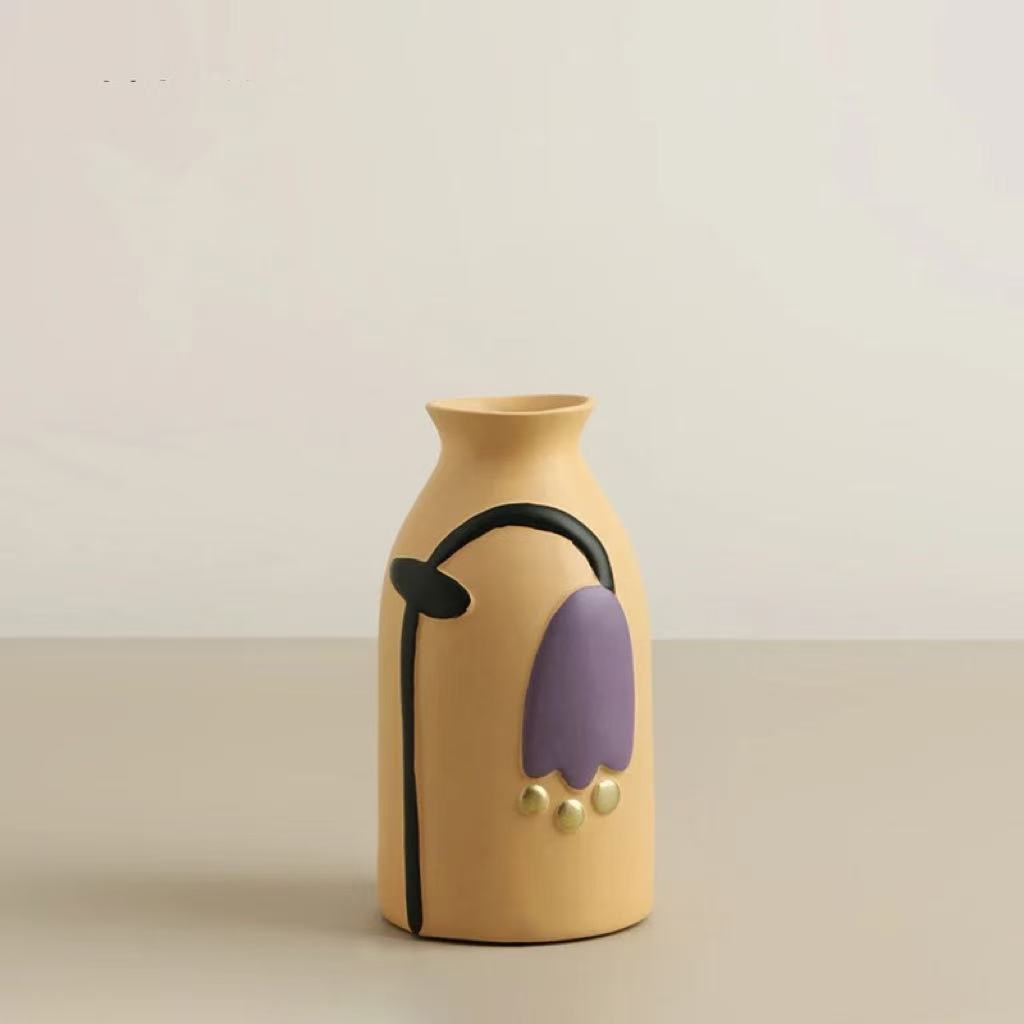 Hand - painted Floral Ceramic Vase