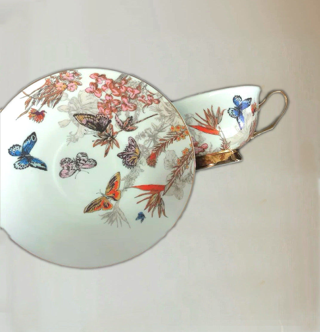 Botanical Butterfly Floral Cup Set Bone China 220ml(Gift Box)