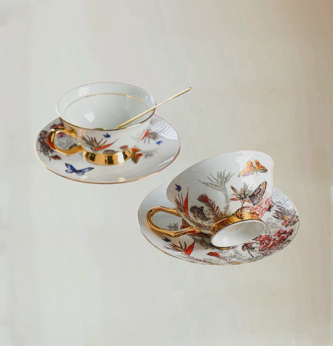 Botanical Butterfly Floral Cup Set Bone China 220ml(Gift Box)