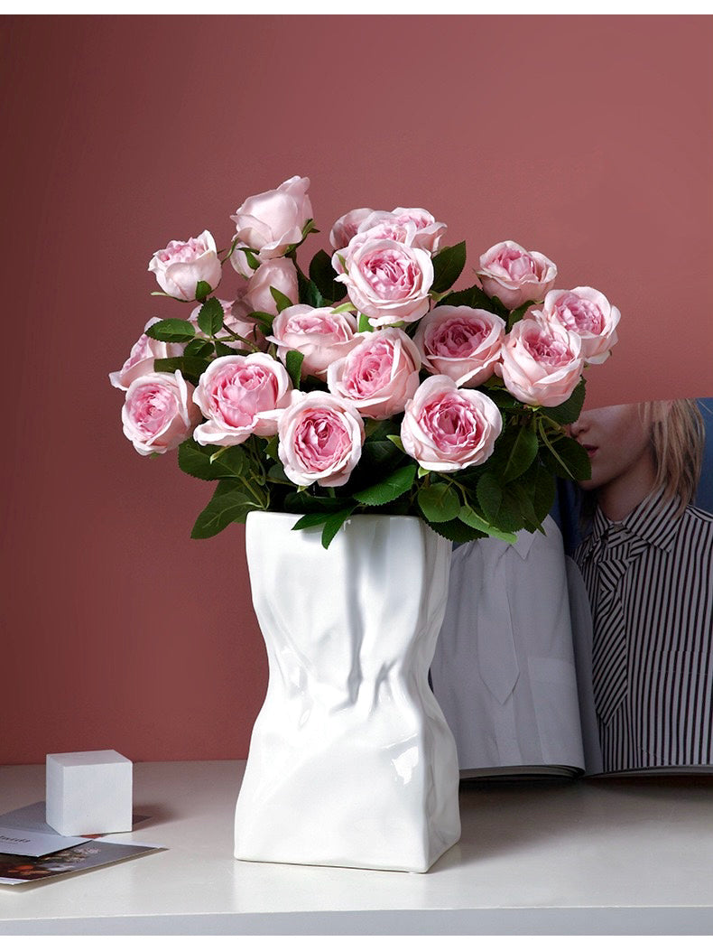 Paper Bag - Style Crinkle Ceramic Vase