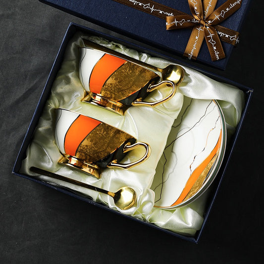 Luxury Geometric Coffee Tea Cup Set Bone China 220ml( 6pcs gift package)