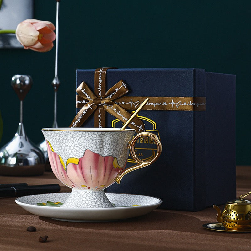 Floral Whisper Coffee Tea Cup Set Bone China 260ml( 3pcs gift package)