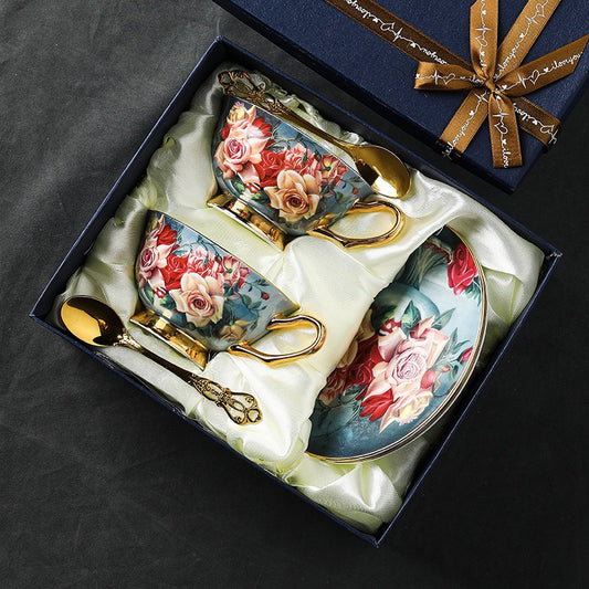 Rosy - Bouquet Floral Coffee Tea Cup Set Bone China 220ml( 6pcs gift package)