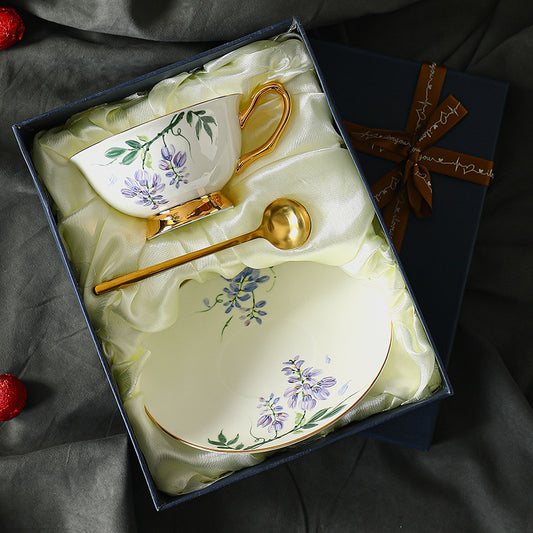 Wisteria Floral Coffee Tea Cup Set Bone China 220ml( 3pcs gift package)