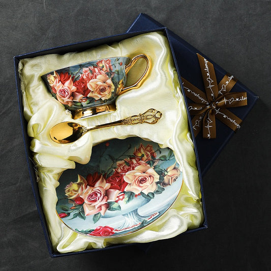Rosy - Bouquet Floral Coffee Tea Cup Set Bone China 220ml( 3pcs gift package)