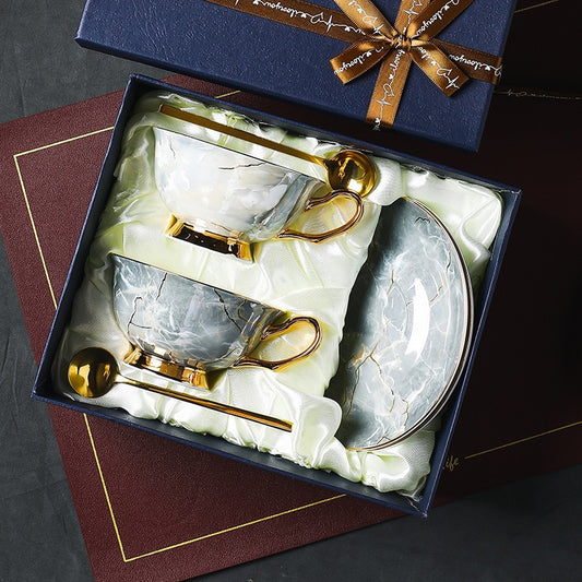 Marble - Inspired Coffee Tea Cup Set Bone China 220ml( 6pcs gift package)