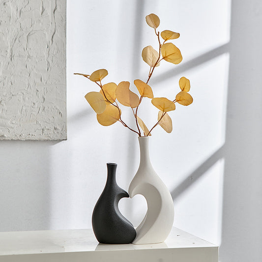 Exquisite Ceramic Flower Vase Set with Artificial Eucalyptus (Love vase)