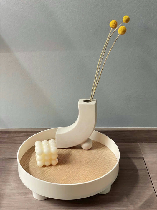 Wooden Tray and Curved Flower Vase Charming Set
