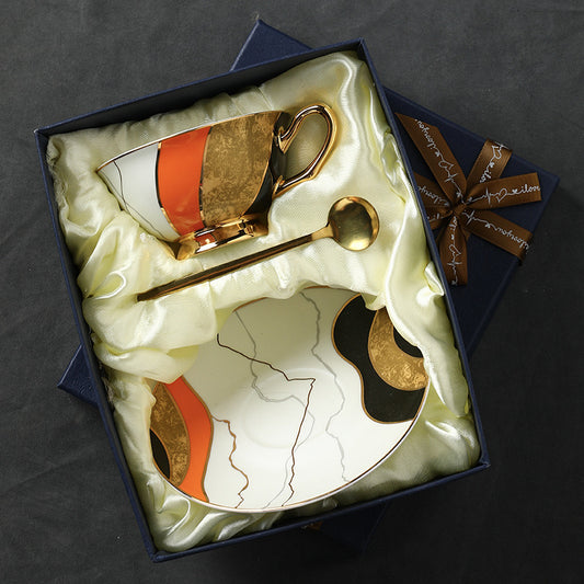 Luxury Geometric Coffee Tea Cup Set Bone China 220ml( 3pcs gift package)