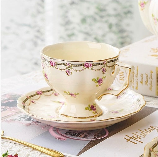 British Rose Ceramic Coffee Tea Cup Set 230ml (gift package)