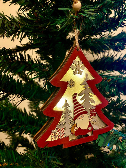 Lighted Wooden Christmas Tree Ornament (Snowflakes)