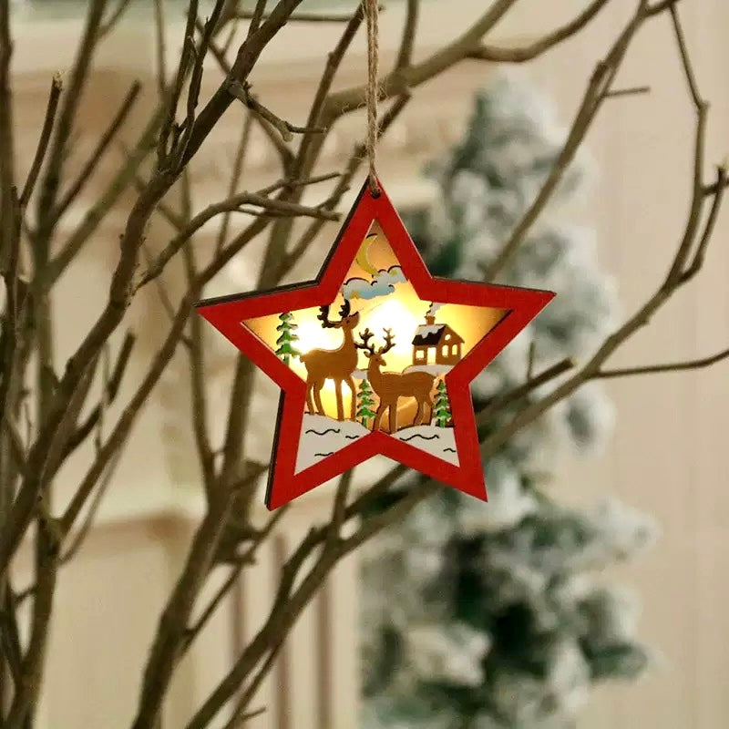 Lighted Wooden Christmas Star Ornament