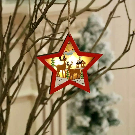 Lighted Wooden Christmas Star Ornament