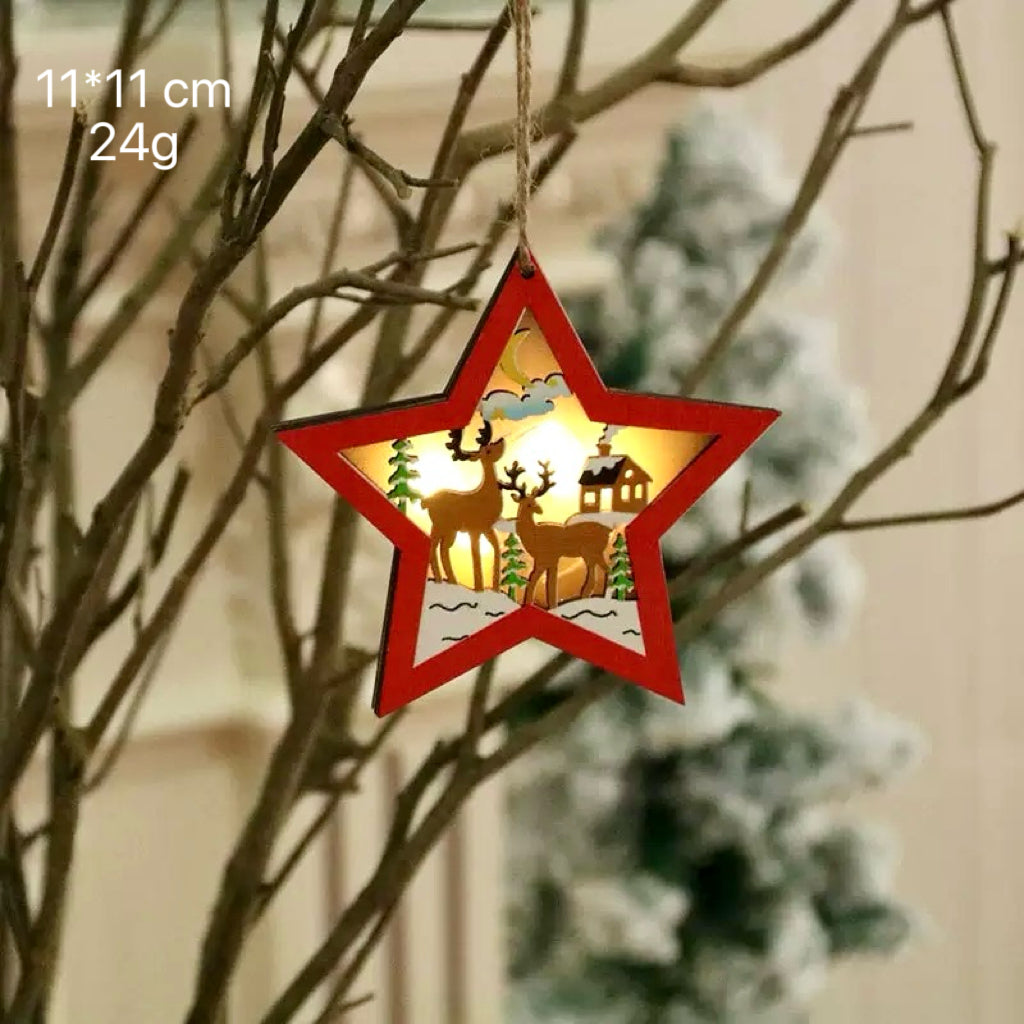 Lighted Wooden Christmas Star Ornament