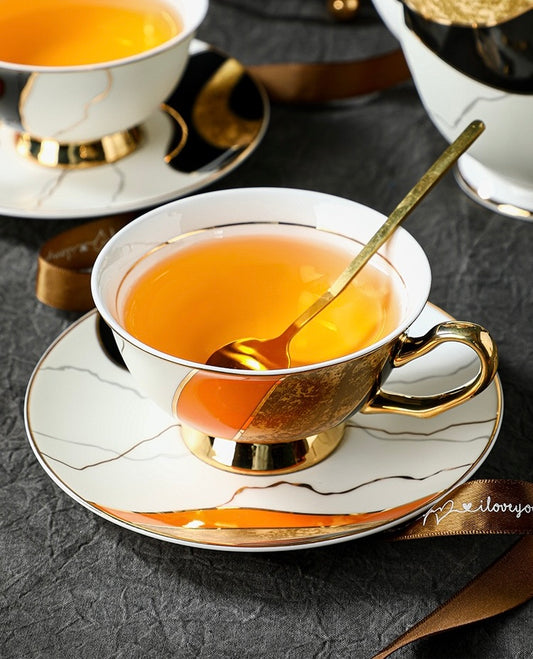 Luxury Geometric Coffee Tea Cup Set Bone China 220ml( 6pcs gift package)