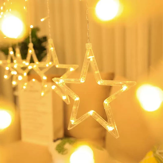 Star Curtain String Lights - 3.5M Length with 138 Lights (12 Star light Decorations) USB /Battery